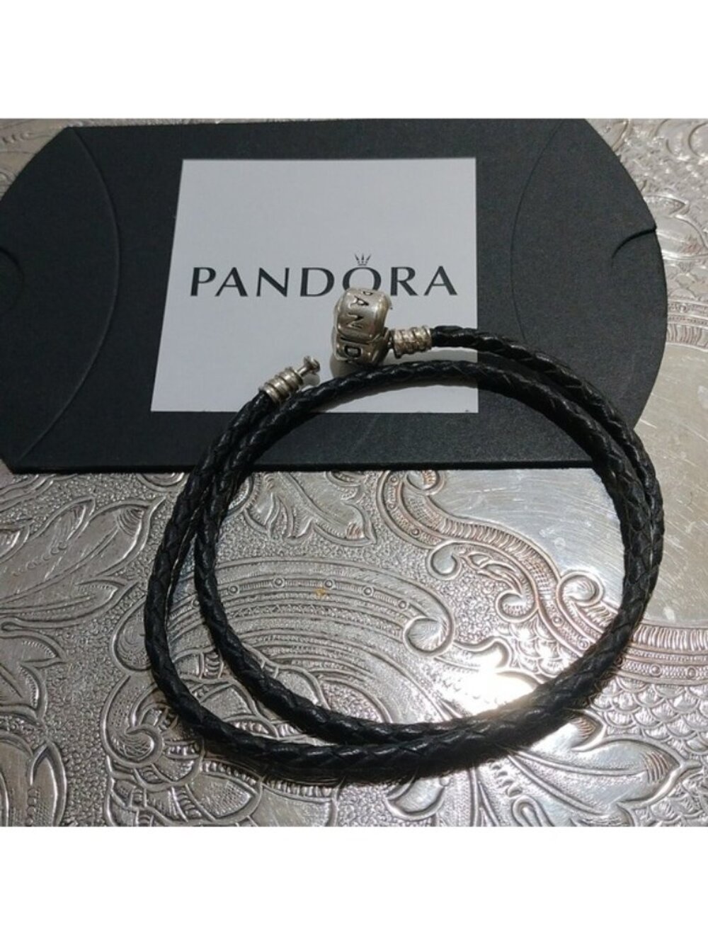 Pandora Moments Double Leather Bracelet, Black, 13.8"